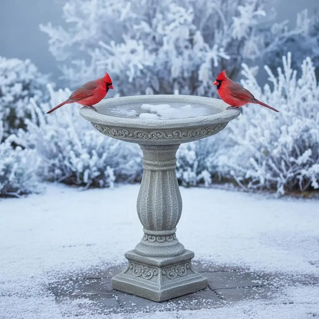 23.8 Inch High Concrete Bird Bath with Carved Pedestal - Birdbath Sturdy & Elegant Design, Stone-Like Texture, Attracts Birds