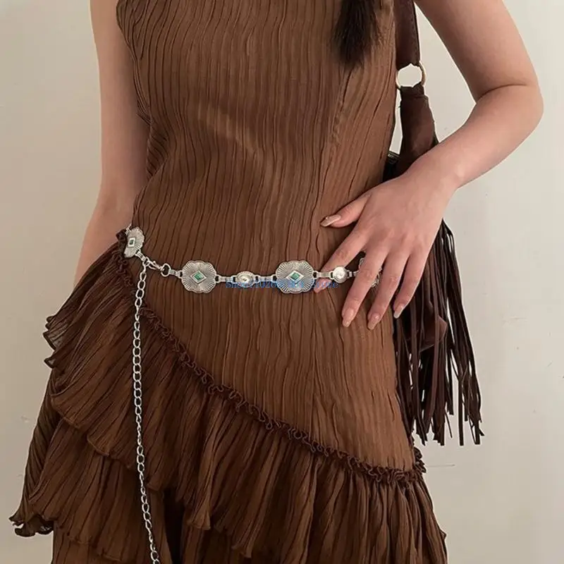 

N7YF Waist Belt Hot Girl Sexy Metallic Adjustable Body Chain for Dress Stage Club