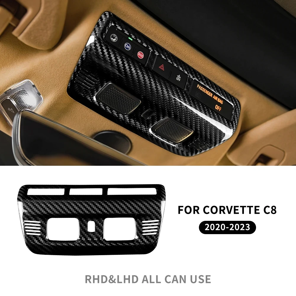 

Real Hard Carbon Fiber Sticker Front Reading Lamp Frame Interior Accessories For Chevrolet Corvette C8 2020 2021 2022 2023