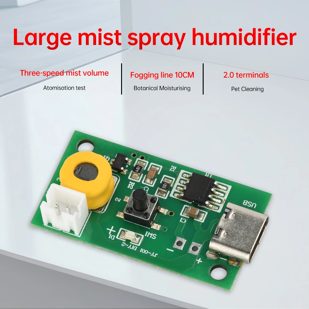 DC 5V Three Gear Adjustable Fog Volume Single Spray Humidifier Module Ultrasonic Atomization Control Board Type C Interface