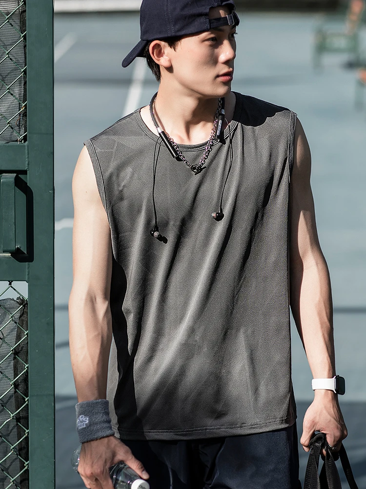 

Жилет из ледяного шелка, мужской летний эластичный тонкий спортивный топ для фитнеса, большой размер, баскетбольная тренировочная футболка для бега