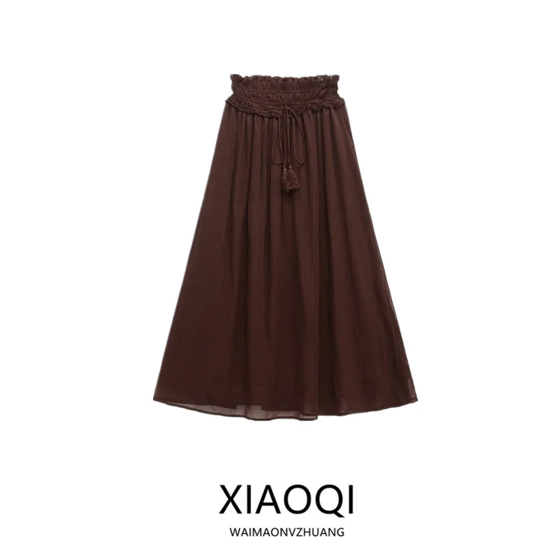 

Ele High Waist Midi Skirt Women's Elastic Wide Waist Spring 2025 New Arrival Faionable Versatile Long Skirt