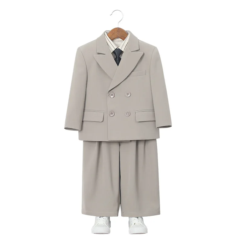 Kids Solid Double Breasted Blazer Jack Vest Pants Boys Suit Waistcoat Wedding Clothes Sets Toddler Formal Dress Children Tuxedos