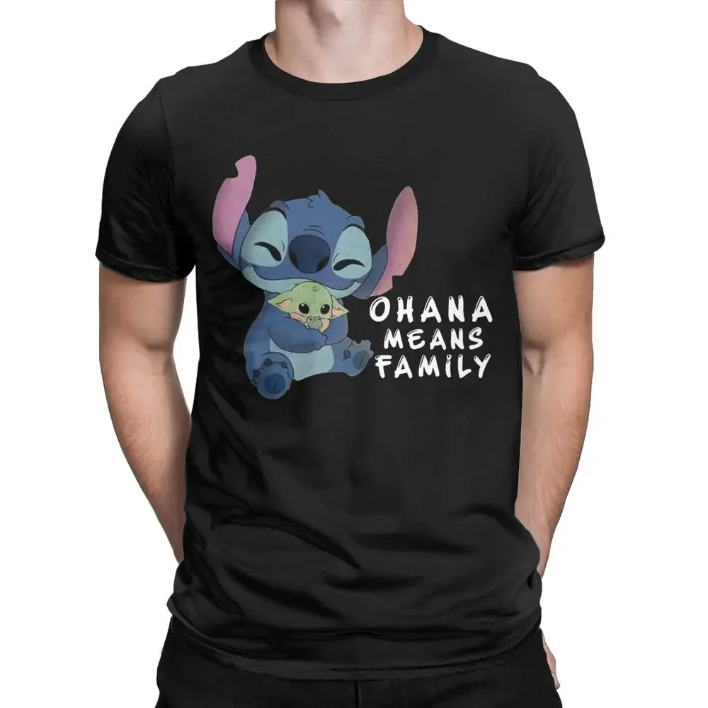 Men Stitch Ohana Means Family T Shirt Cartoon Pure Cotton Clothes Novelty Short Sleeve Crewneck Tee Shirt 4XL T-Shirts