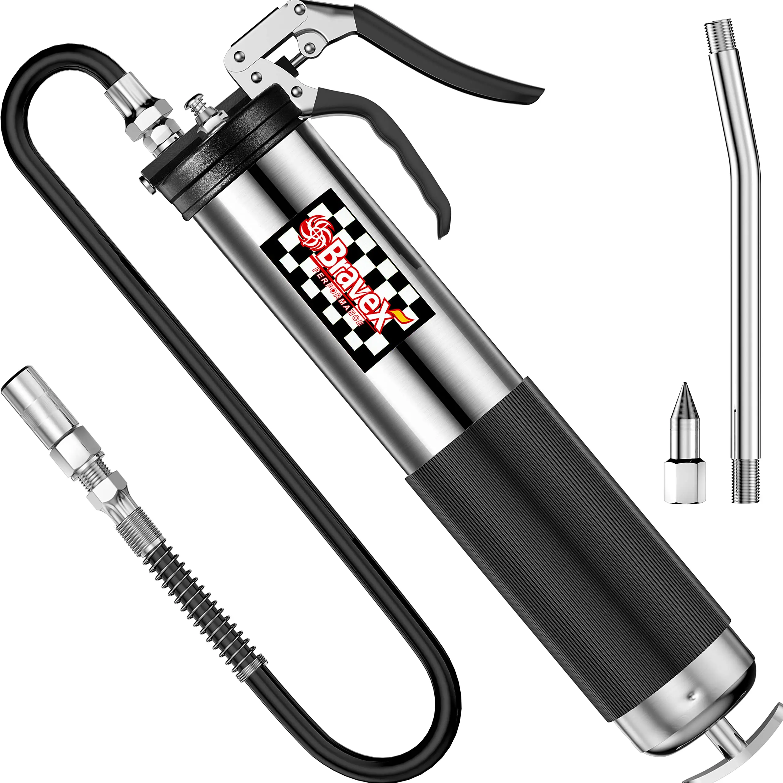 Смазочный пистолет Bravex 6000PSI с пистолетной рукояткой, 400 куб. см, для тяжелых условий эксплуатации, со шлангом 18 дюймов и изогнутым/прямым соплом, для автомобилей, тракторов, сельскохозяйственной техники