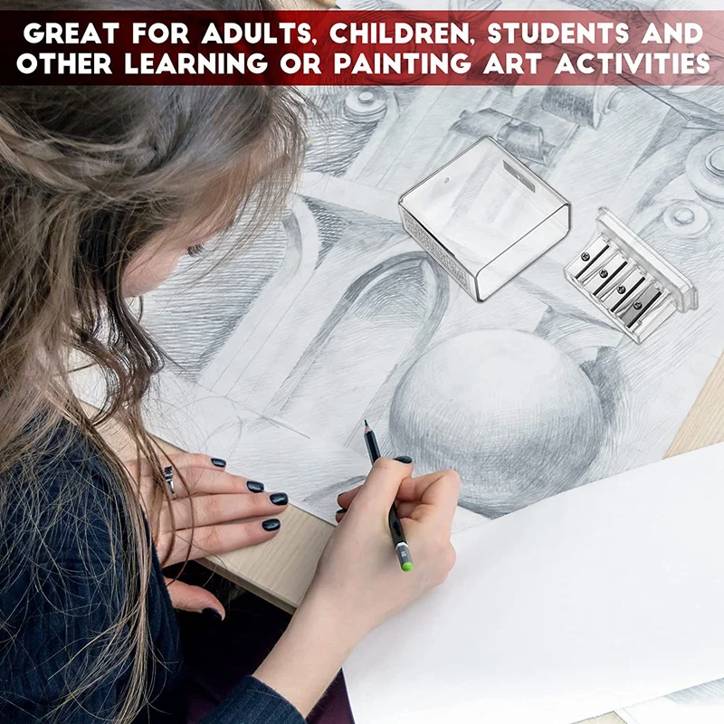 Sacapuntas Manual de Punta larga para carpintero, 2 piezas, con tapa de plástico, 4 agujeros