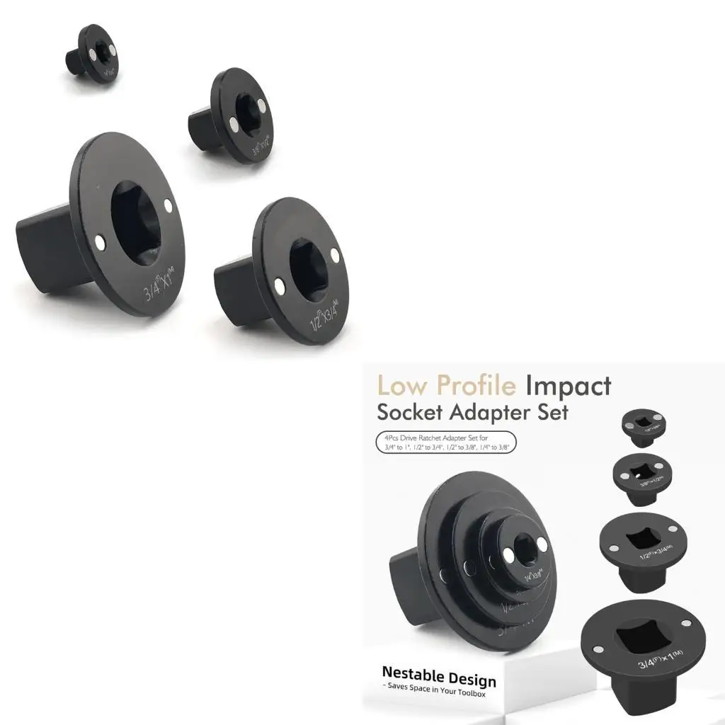

652F Pack of 4 Low Profile Impact Socket Adapters Set for Ratchet Tool High Strength Carbon Steel for Professional Mechanics and