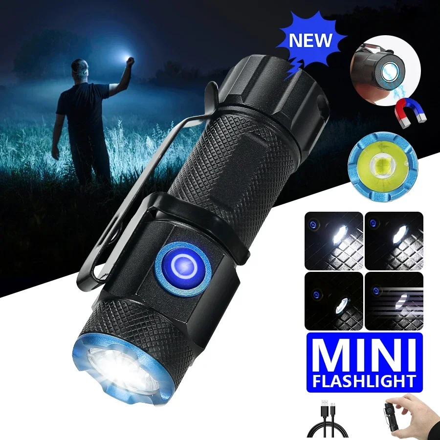 High Power Led Flashlights Mini XHP50 Camping LED Torch with Tail Magnet Camping Fishing Lantern USB Rechargeable Hat Clip Light