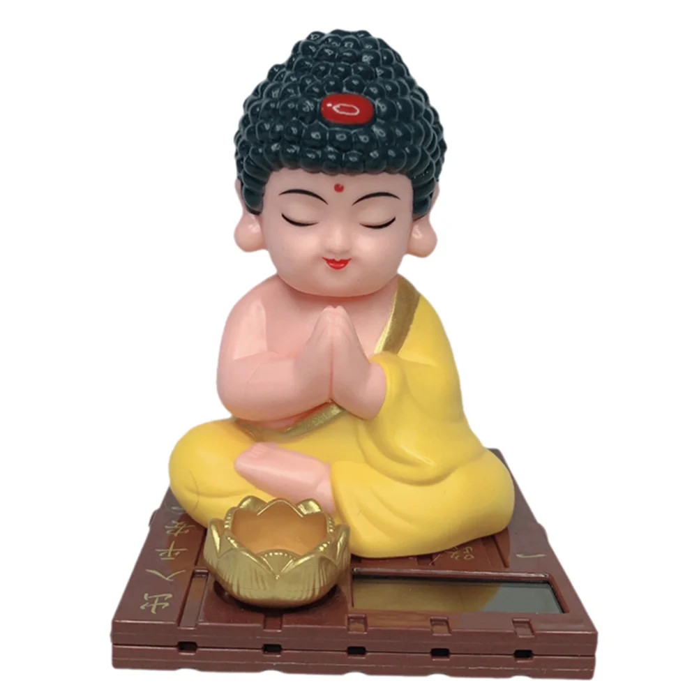 

Alasum Miniature Buddha Statue Solar Powered Car Ornament Dashboard Decor Plastic Desktop Figure Thailand Tabletop Decoration