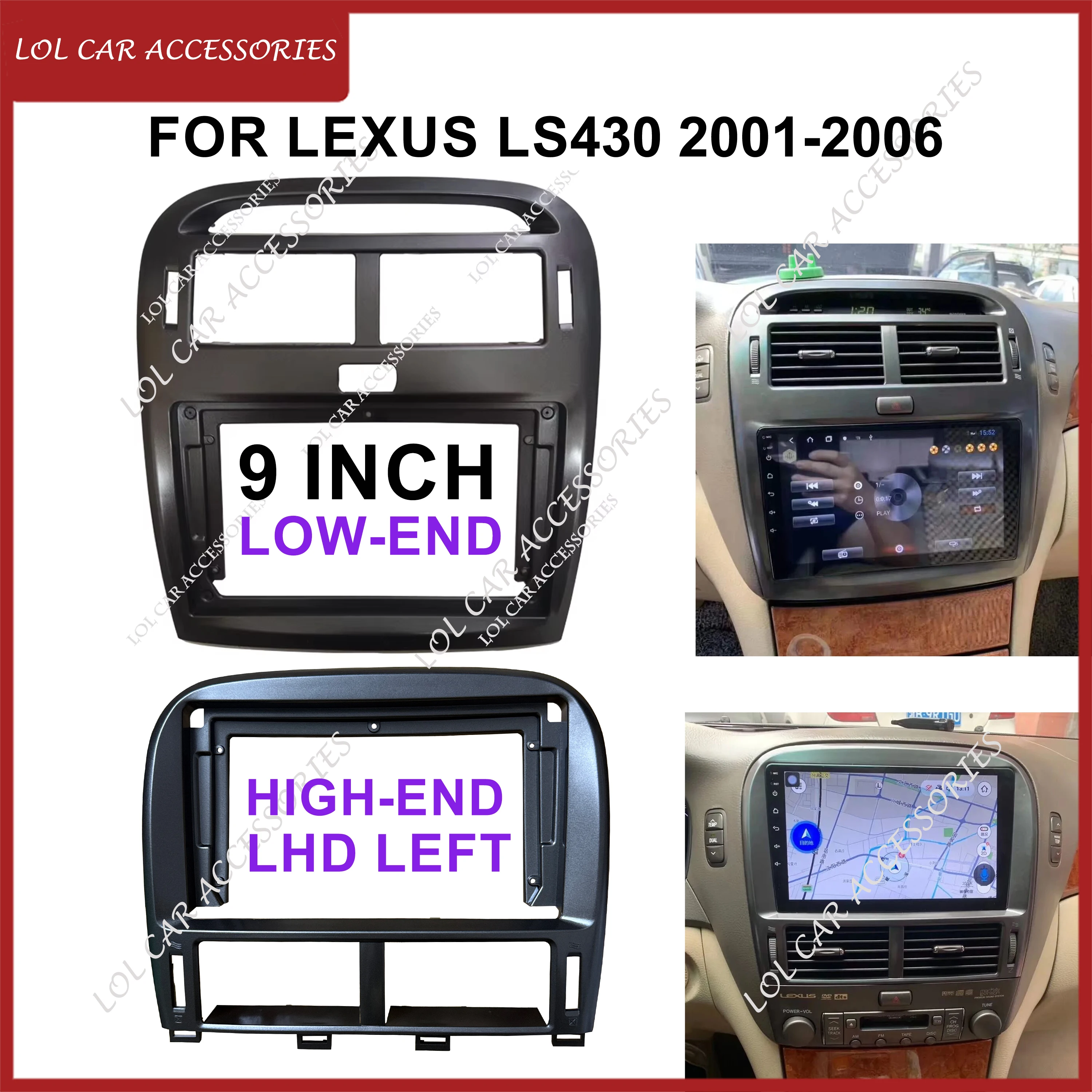 9 Inch For LEXUS LS430 2001-2006 Car Radio Android MP5 GPS Stereo Player 2 Din Head Unit Fascia Panel Frame Dashboard Cover