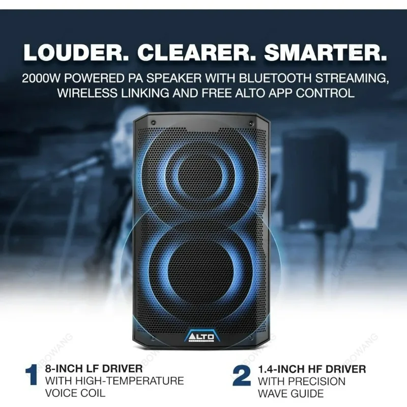 2000W Active PA Speaker, 8 Inch with 3 Channel Mixer, Bluetooth Wireless Link, DSP & App Control for Live Performance