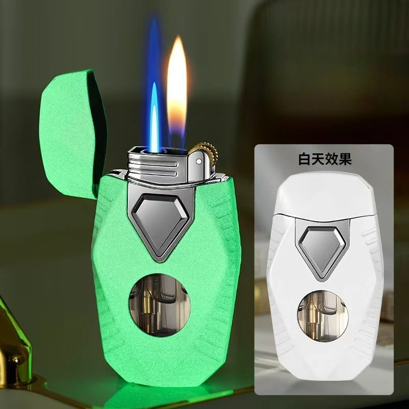 

Креативная газовая зажигалка с двойным пламенем, зажигание шлифовального круга, металлический корпус, прямой впрыск + открытое пламя, стиль Cool Mecha