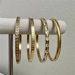 Various Styles Cubic Zirconia Stainless Steel Wrist Bangle Bracelet 18K Gold Plated Waterproof Jewelry 2023for Women Man Fashion