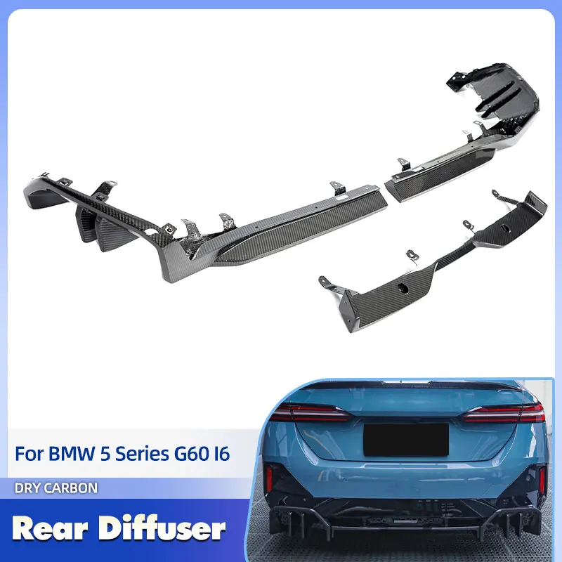 Car Rear Bumper Diffuser Lip V Stripe Prepreg Dry Carbon for BMW 5 Series G60 M-Sport I6 2024+ Racing Rear Apron Lip Body Kits