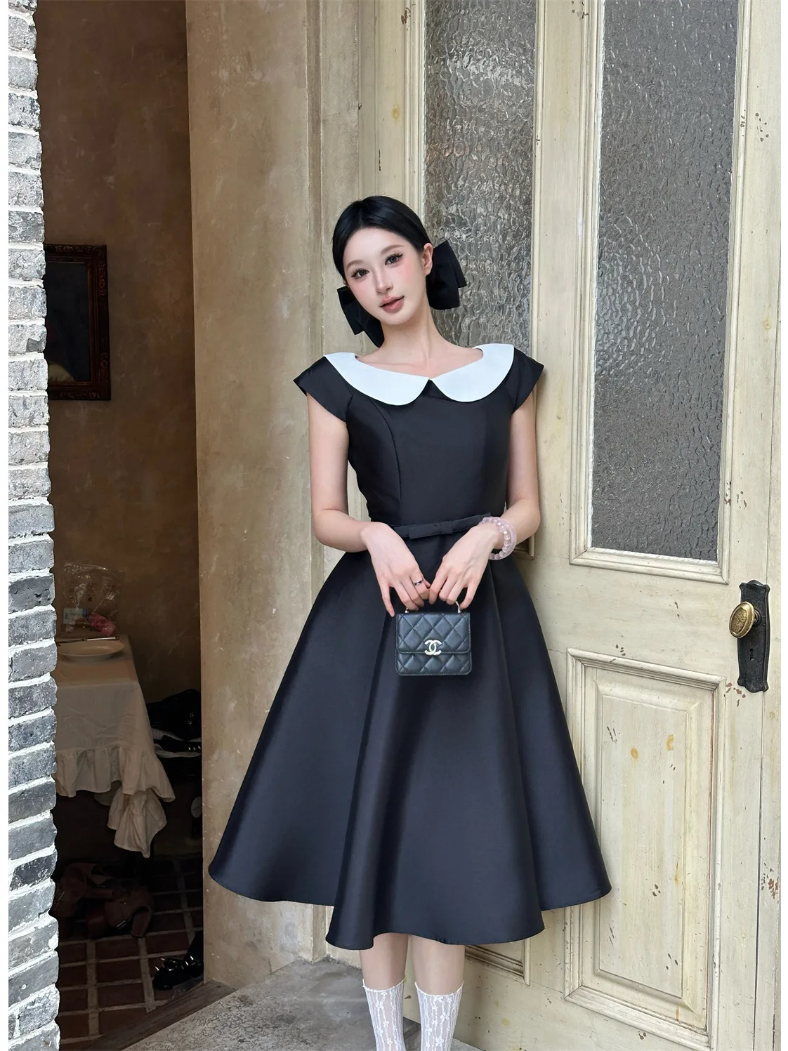 

Платье в стиле принцессы на день рождения, с высокой талией, воротником-стойкой, длинной юбкой, модное, элегантное женское платье с коротким рукавом, цветное