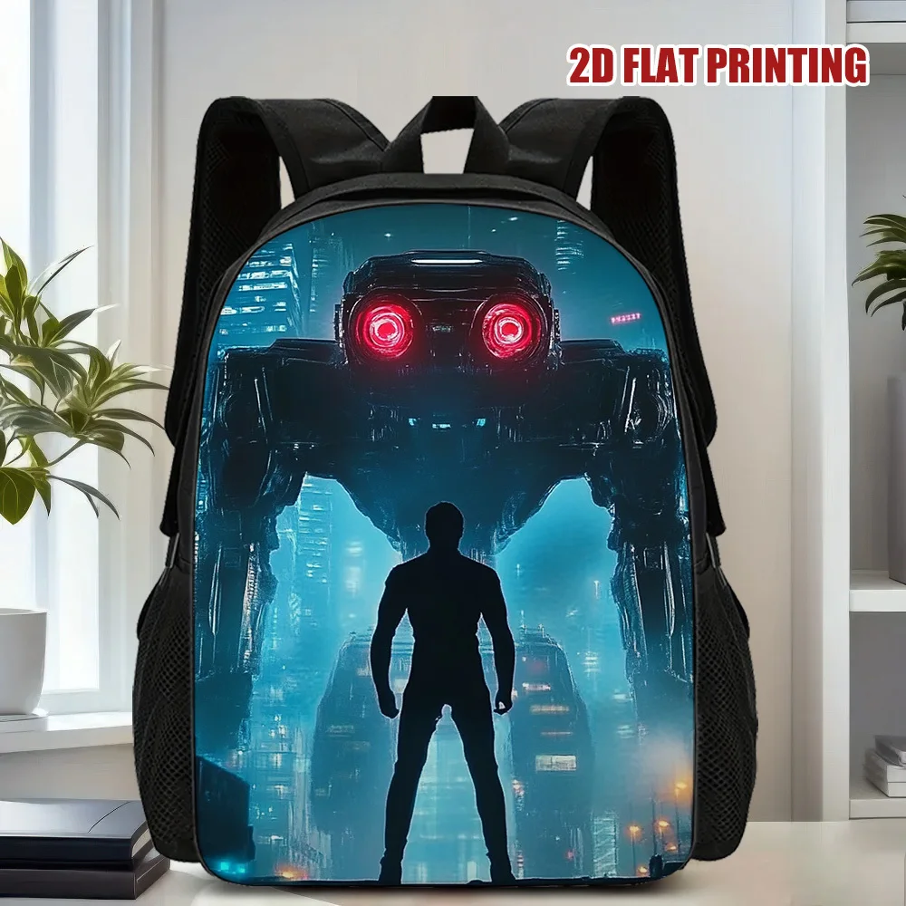 

1 Future Robot vs. Human Printed Polyester Backpack - Lightweight Large Capacity Adjustable Shoulder Strap Zipper Separator