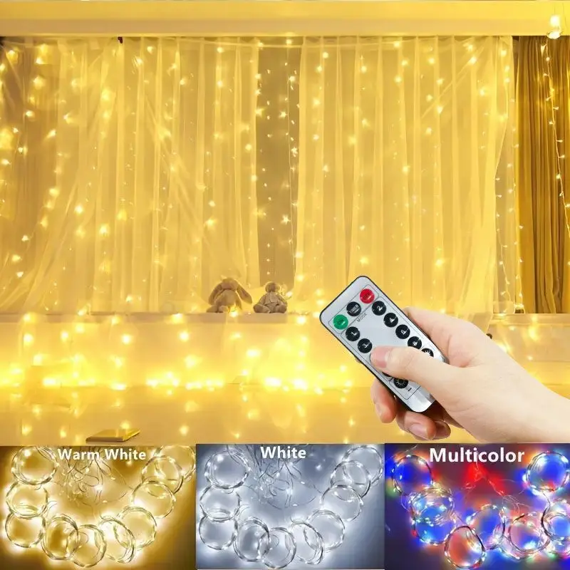 

LED Garland Curtain Lights 8 Modes Remote Control Fairy Lights String Wedding Christmas Decor for Home Ramadan Festival Lamp