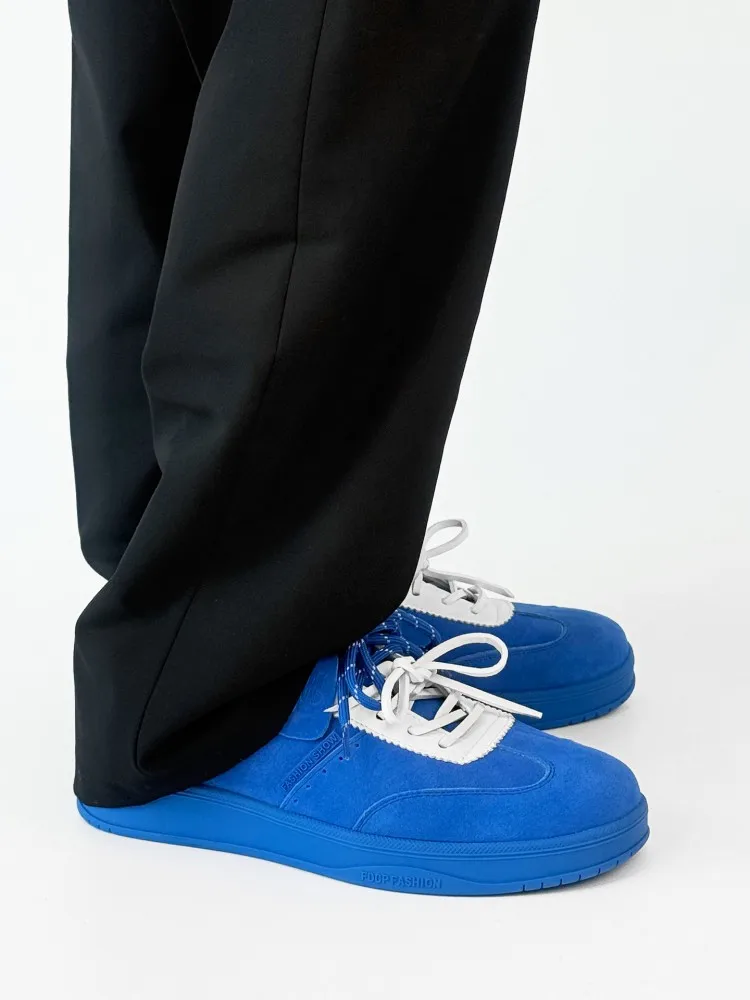 Fashion Mens Cow Suede Flat Trainers Sneakers Lace Up High Street Designer Casual Shoes Solid Color New Spring Footwear Male