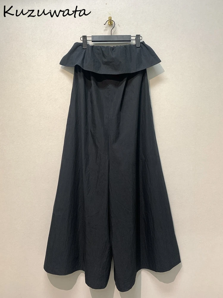 

Kuzuwata Straight Loose Waist Sexy Moda Jumpsuits New Solid Strapless Vintage Soft Sweatpants Japan Slim High Street Senior Pant