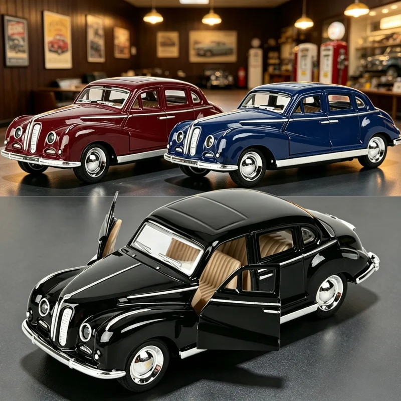 1:32 scale alloy classic retro sedan model, with openable doors, antique-style metal-cast car, desktop display ornament,