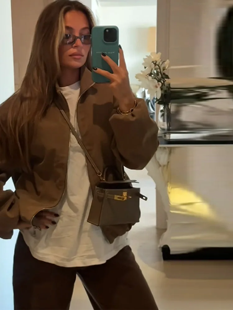 

Женское осеннее повседневное свободное пальто, женская мода, воротник-стойка, молния, боковой карман, дизайнерские куртки, однотонные пальто в уличном стиле