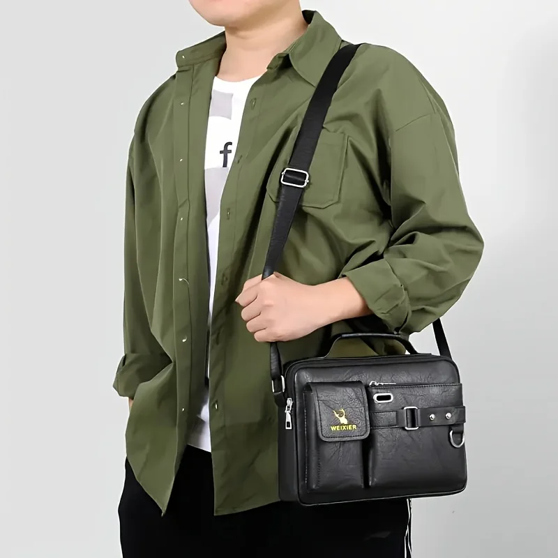 Stilvolle Umhängetasche für Herren mit verstellbarem Riemen, Business-Casual-Einsatz, perfekt für Pendler, Arbeit, Alltagsutensilien – Detail 4