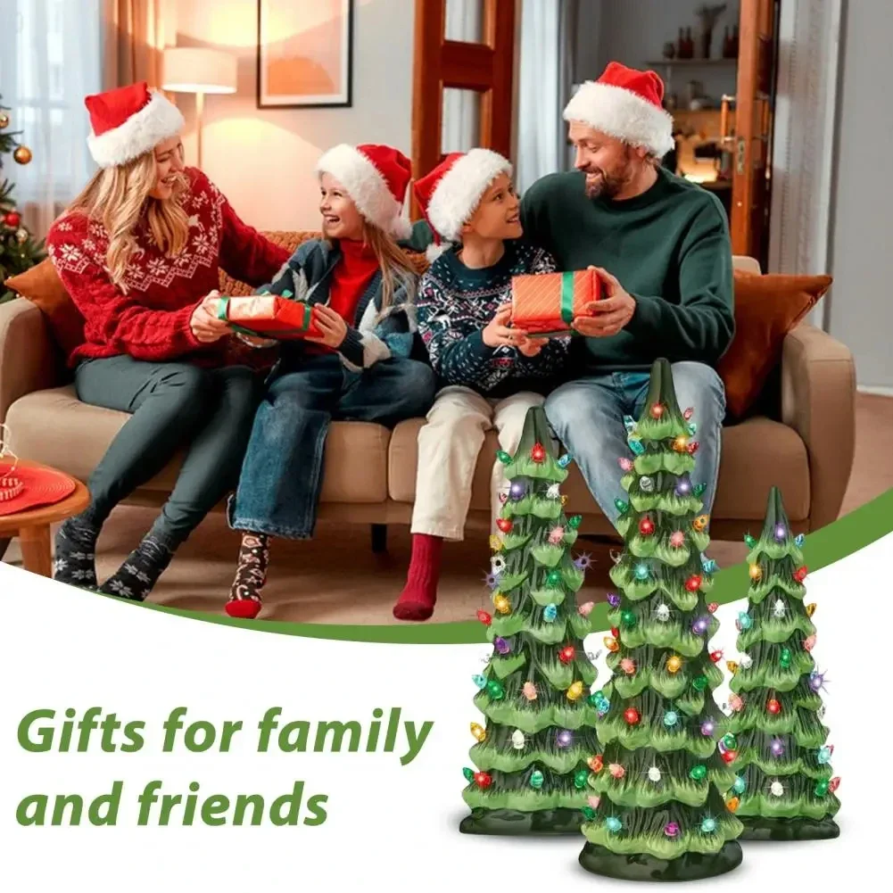 

Коллекционное украшение для елки, красочная светодиодная мини-фигурка рождественской елки, скульптура из смолы, украшение для домашнего офиса, рабочего стола