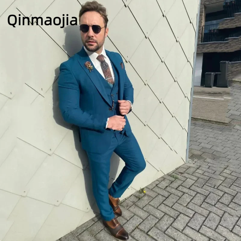 

Tailor Made Casual 3 Pieces Men Suits Slim Fit Lapel Formal Elegant Male Tuxedos For Wedding Blazer+Vest+Pants Costume