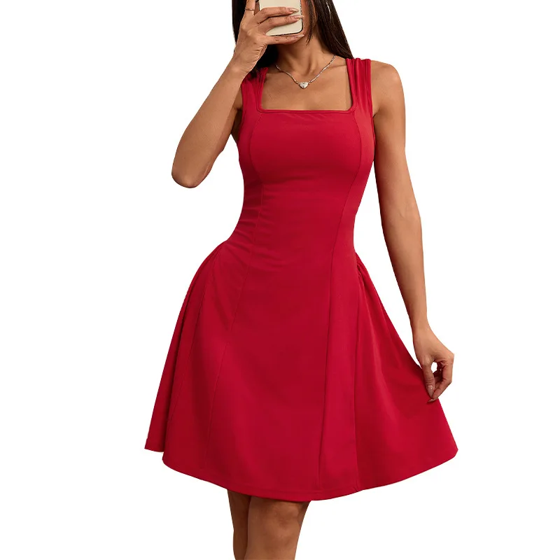 Women's 2025 Summer New European and American Style Fitted Dress with Open Back, Sleeveless Tank Top Dress