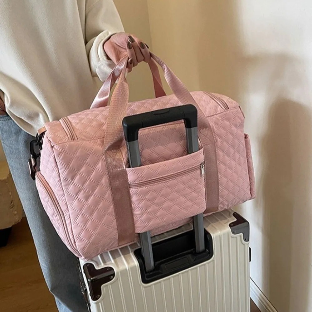 Fashion Quilted Travel Duffle Bag Solid Color Oxford Sports Tote Bag Organizer Large Capacity Travel Handbag Fitness