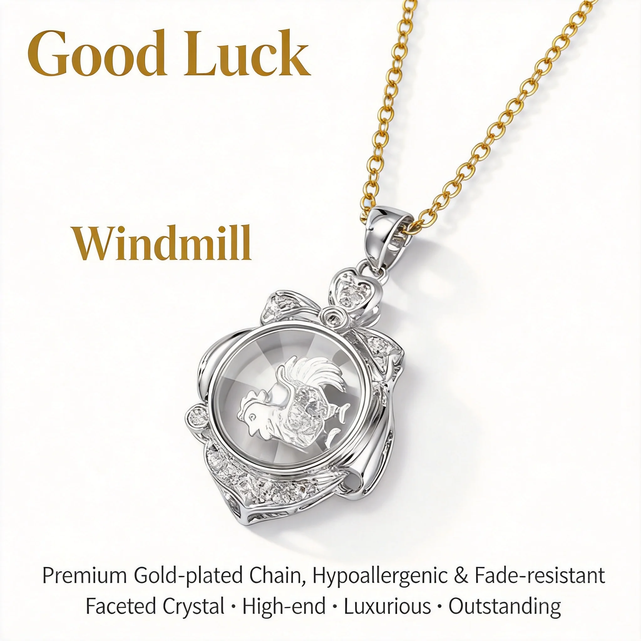 Chinese Style Lucky 12 Zodiac Rotatable Pendant Necklace For Women Blessing Good Fortune Wealth Feng Shui Hypoallergenic Gold