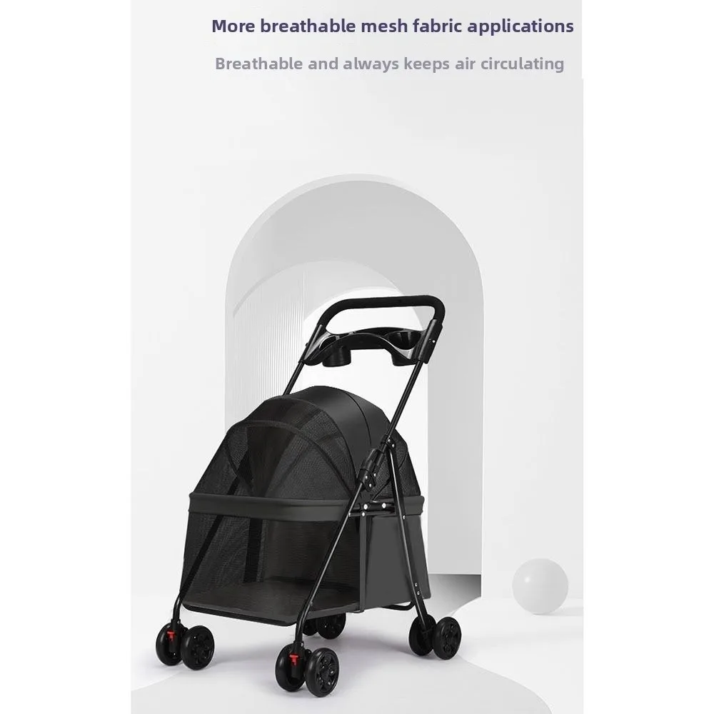 Dog Stroller Foldable Pet Stroller 4 Wheels Dog & Cat Pet Trolley Carrier Steel Frame Compact Pet Push Cart City Walks