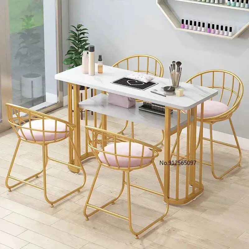 

Celebrity NordicImitation Net Marble Marble Board Pattern Nail Table Chair Set Wrought Iron Single Double Triple Manicure Table