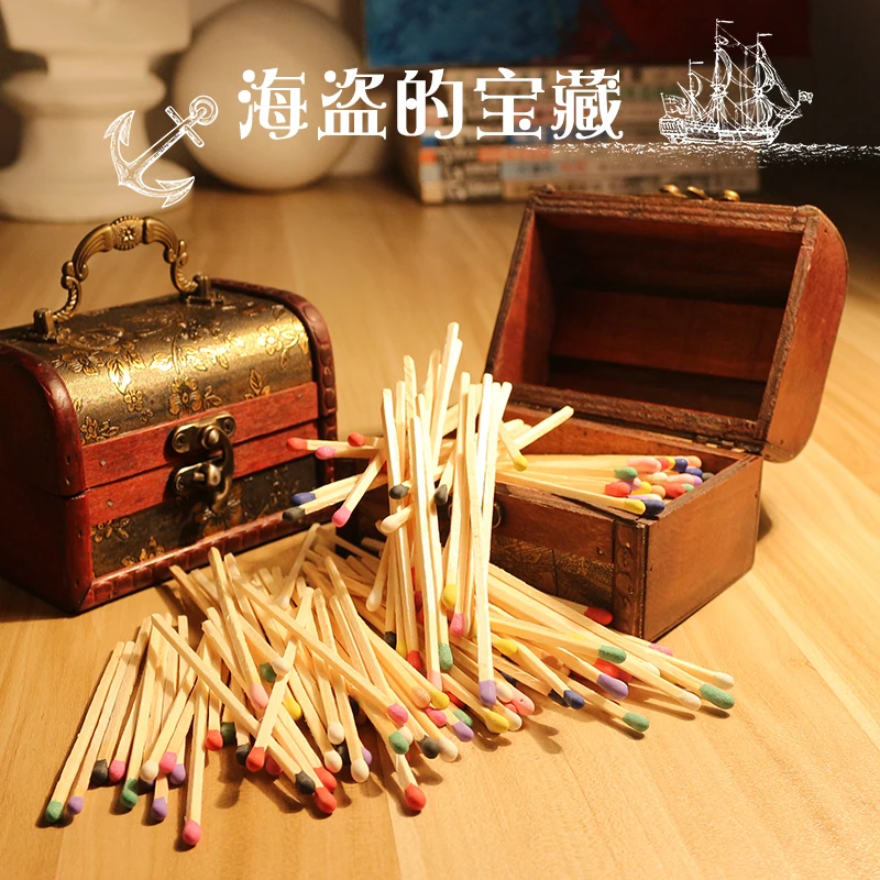 Antique Design Treasure Chest Safe Long Match Handle Fragrant Candle Lengthened With Colored Matches