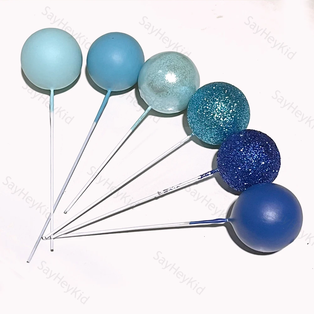 20 stks Blauwe Cake Topper Ballen Baby Blauw Marineblauw Glitter Parel Taart Decoratie Ballen voor Jongens Verjaardag Baby Shower Party Decor