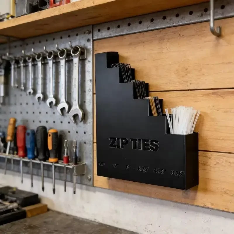 Wandmontierter Kabelbinder-Organizer mit 6 Vorgelabelten Größenfächern Robuster Aufbewahrungshalter für Werkstatt Garage DIY-Anwender – Detail 3