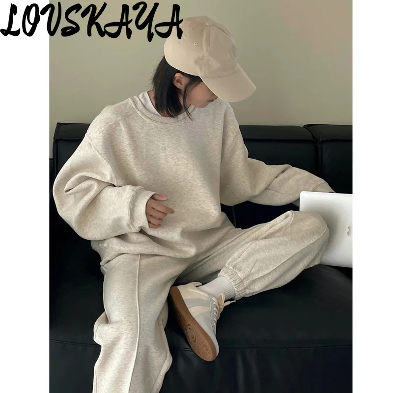 

Korean casual minimalist loose and versatile hoodie for female students two-piece trendy sports set for women spring new style