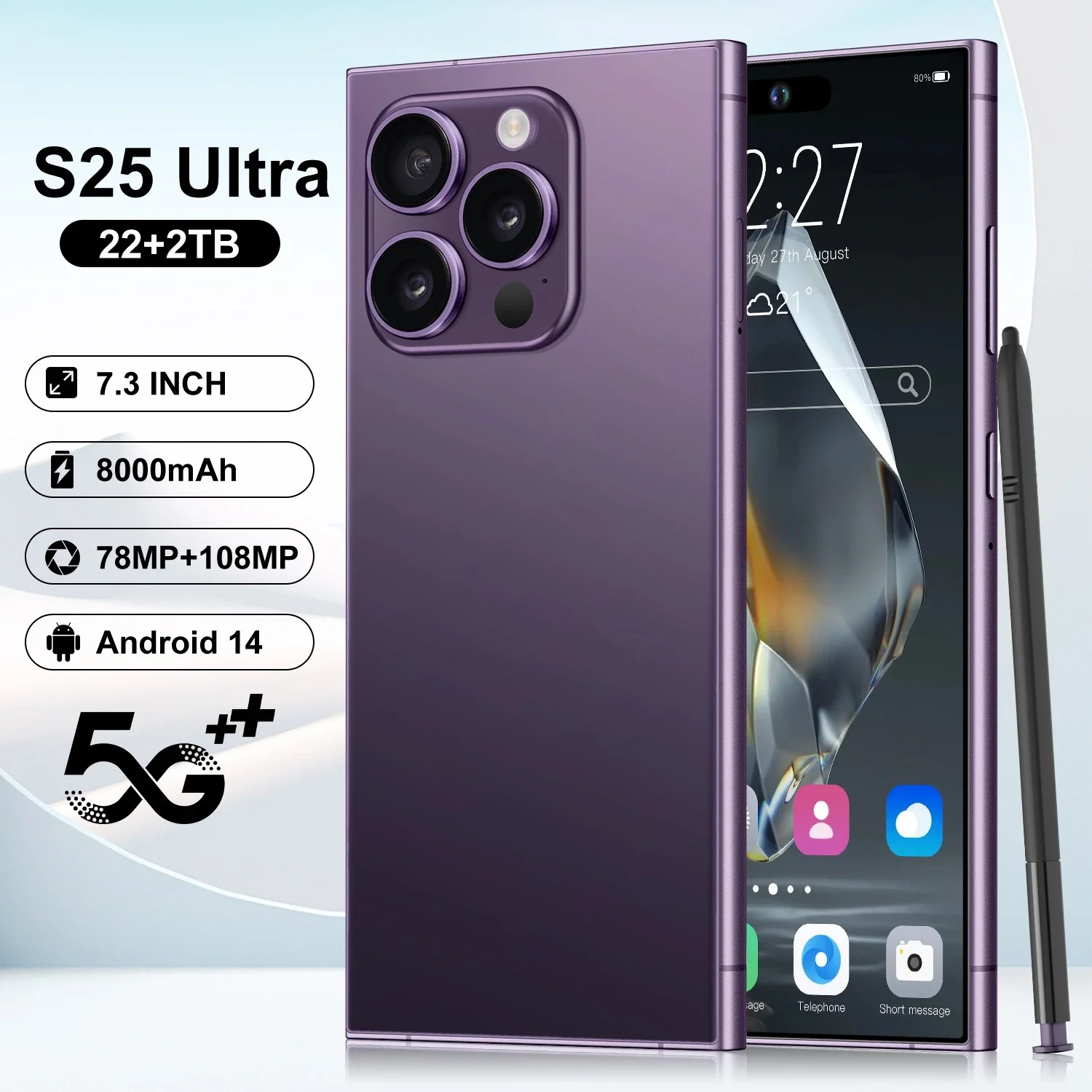 

S25 Ultra Original Android 14 Unlocked Smartphone 7.3 Inch Snapdragon 8 Gen 3 Mobile Phones Camera 5G Dual Sim 22GB+2TB Celular