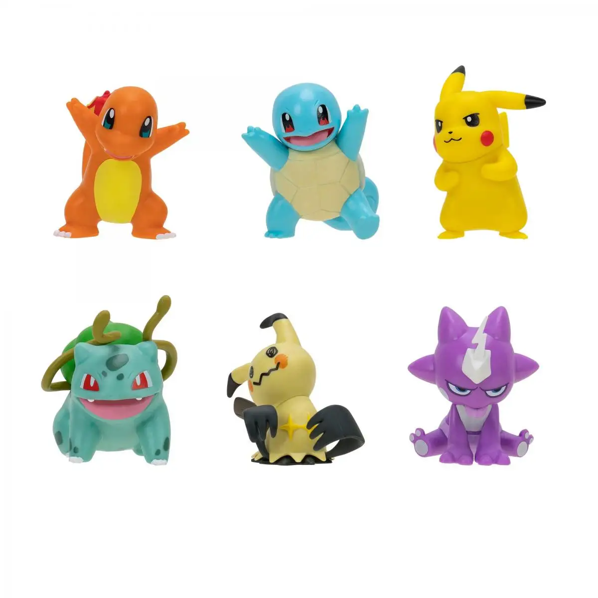 Pokemon Battle Figure 6 Pack-Features 2-Inch Pikachu, Squirtle, Charmander, Bulbasaur, Mimikyu & Toxel-Authentic Details