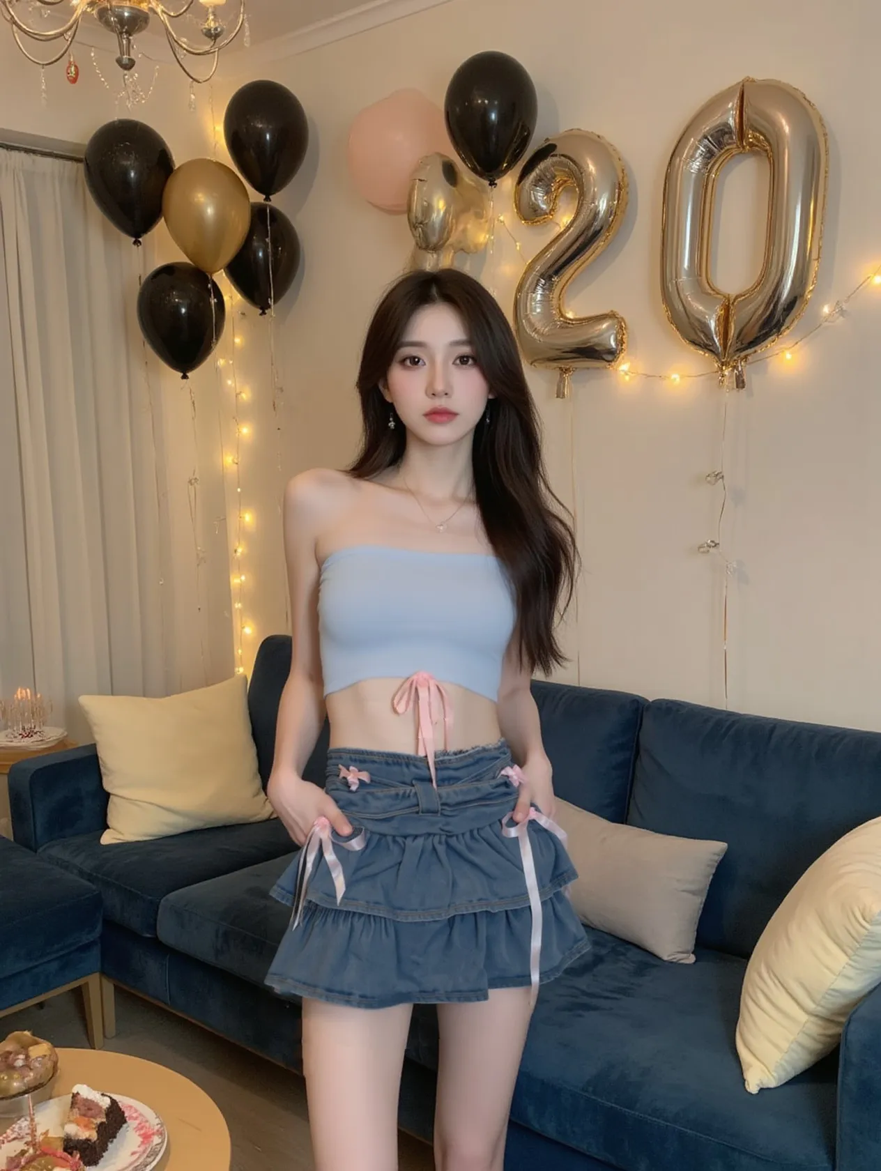 

Korean Style Denim Mini Skirt Women Sweet Lace-up High Waist A-line Summer Ruffles Girls Y2K All-match Cute Streetwear Chic
