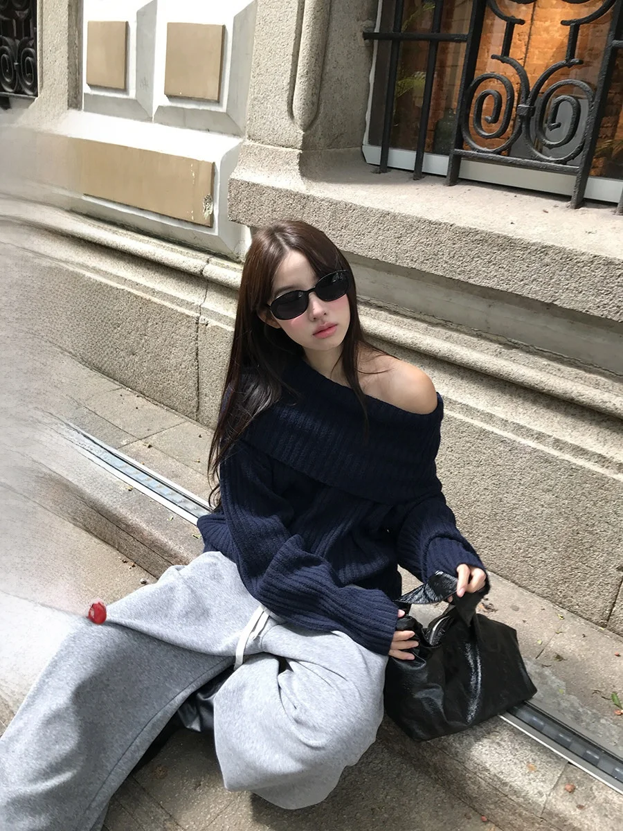 

Sinbounboun Pure Desire Sexy oulder Knitted Sweater Soft Candy Color One oulder Sweater Commute Sle Loose Fit Long Sve