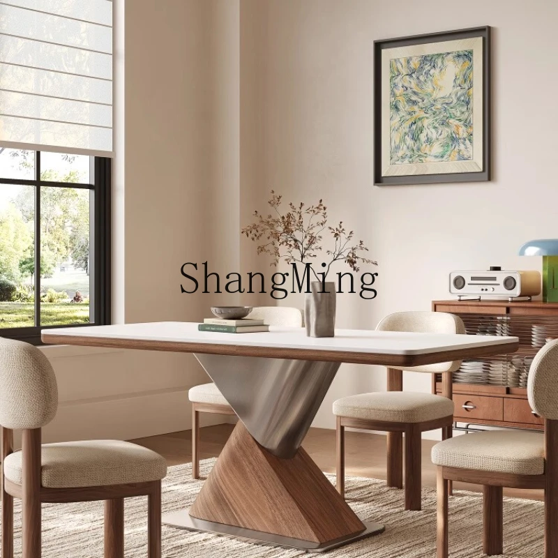 

FG rock slab dining table light luxury modern simple living room high-end dining table chairs solid wood dining table