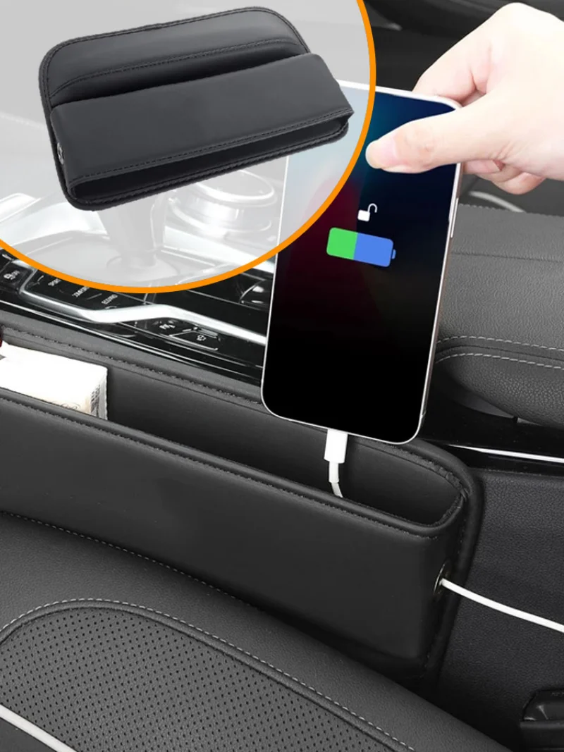 PU Leather Car Seat Gap Organizer Bag Car Console Side Seat Crevice Storage Box Phone Key Gadget Organizer Universal Accessories