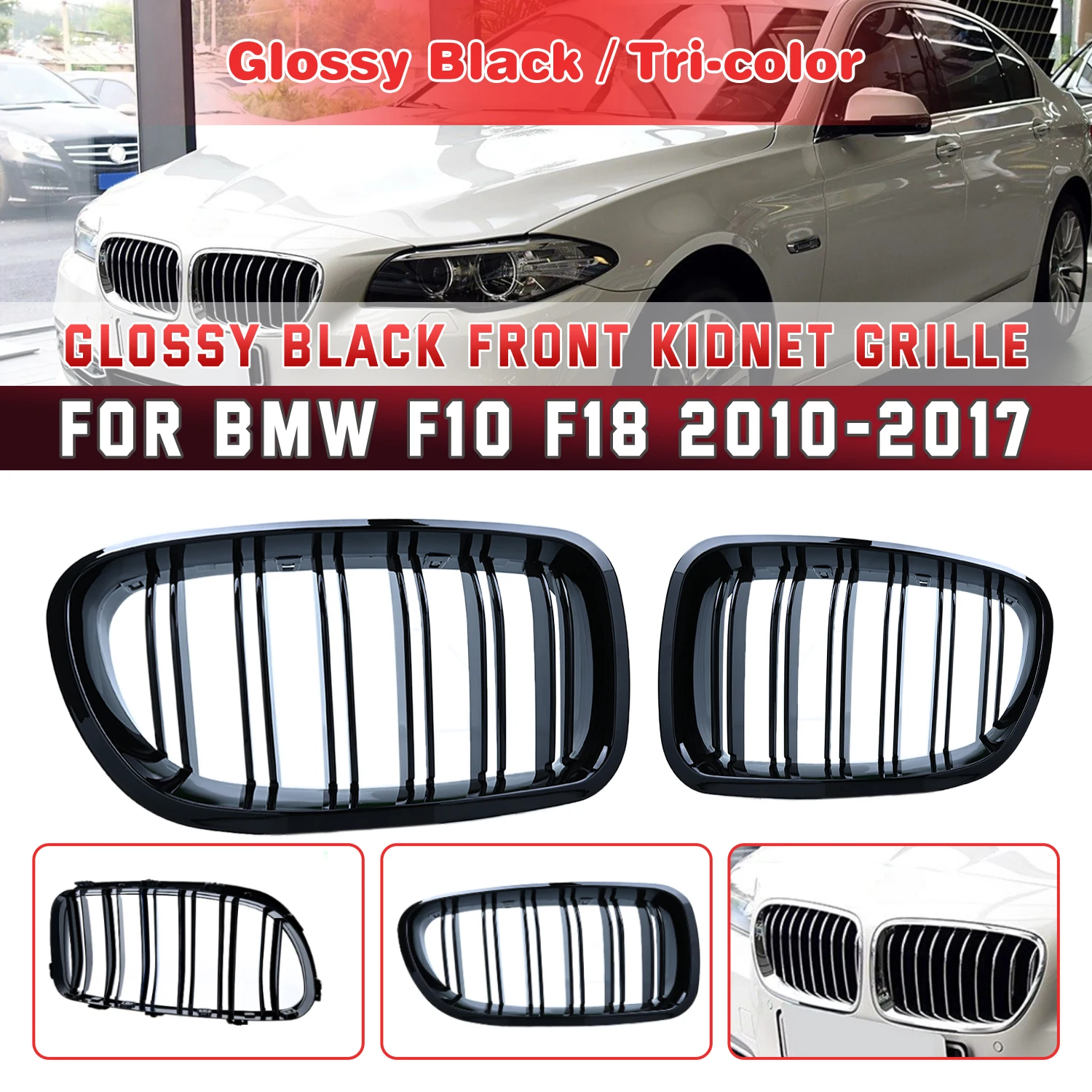 

Black Front bumper Grilles Kidney Grill Racing Double Lines Grilles for BMW 5 Series F10 F11 F18 520d 530d 540i 2010-2017