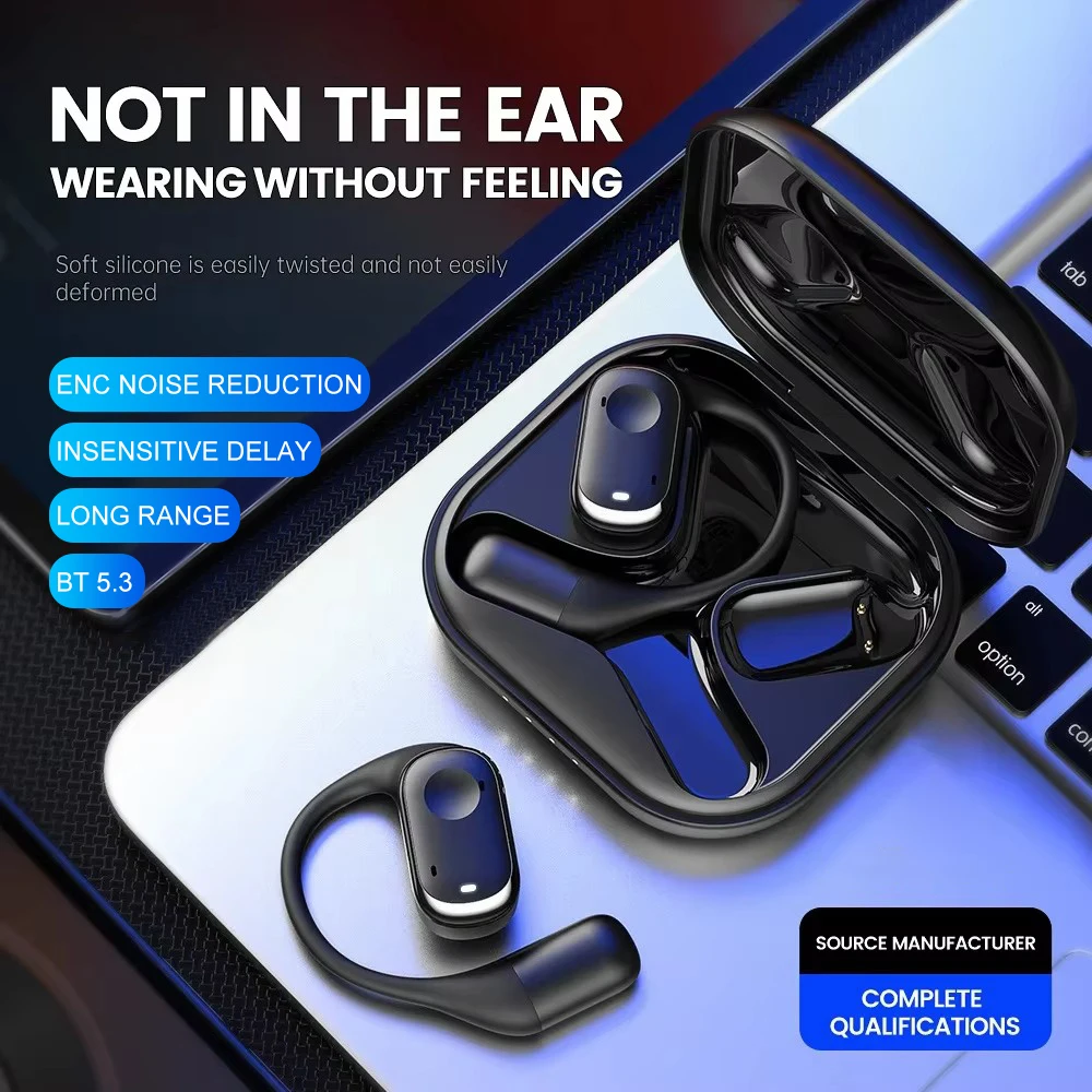 Open-Ear Headphones Wireless Bluetooth 5.3 Headset Noise Reduction Stable Comfort Pure Bass Boost Touch Sports Earbuds