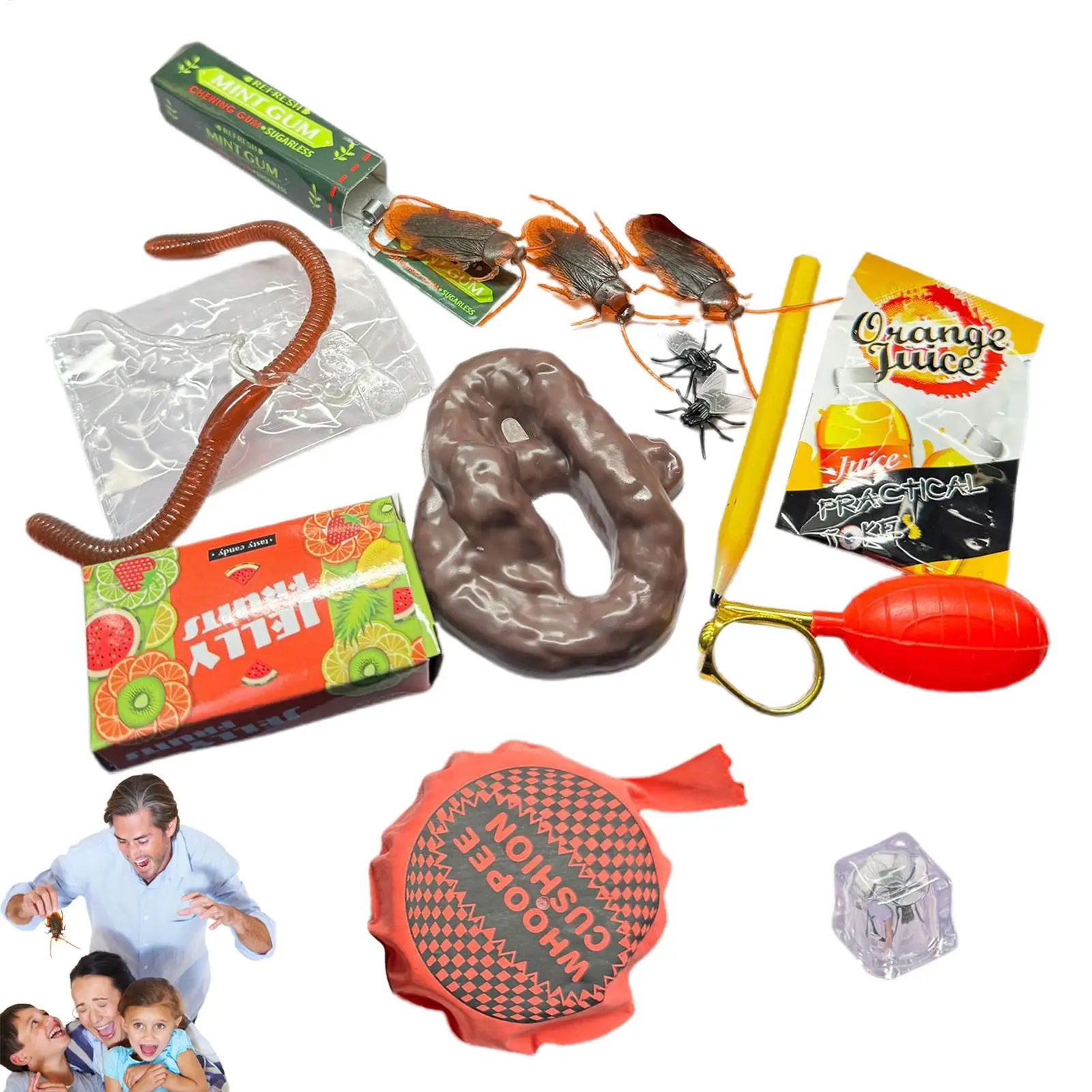 Joke Kit Pranks Pack Joke Toys Box Set Cockroach Roach Bug Whoopee Cushion April Fools Prank Stuff Noise Maker For Kids Adult