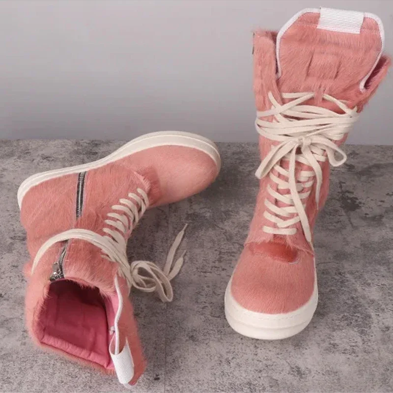 

Women's Shoes Shearling Deaign Men's Casual Shoes Fashion Lace-up Pink Solid Owens Zippers Shoes for Men