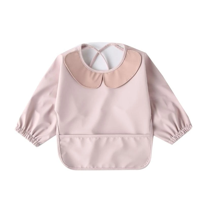 J15U مريلة أطفال مقاومة للماء مع جيب للطعام، مريلة طويلة الأكمام للأطفال الرضع من قماش التجشؤ #4