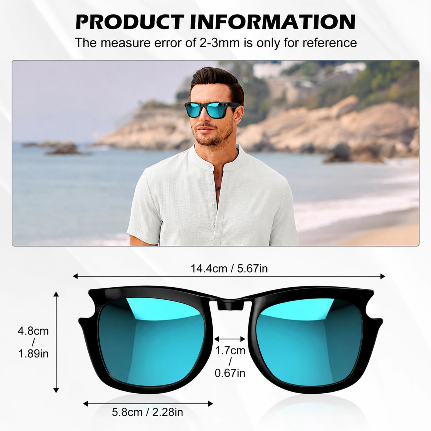 Polarisierte Clip-on-Gläser für RayBan Meta Wayfarer GEN 1&2&3 RW4006/RW4012/RW4011 50-22 Smart-Brillen, blendfreie, farbige Sonnenbrillengläser – Detail 2