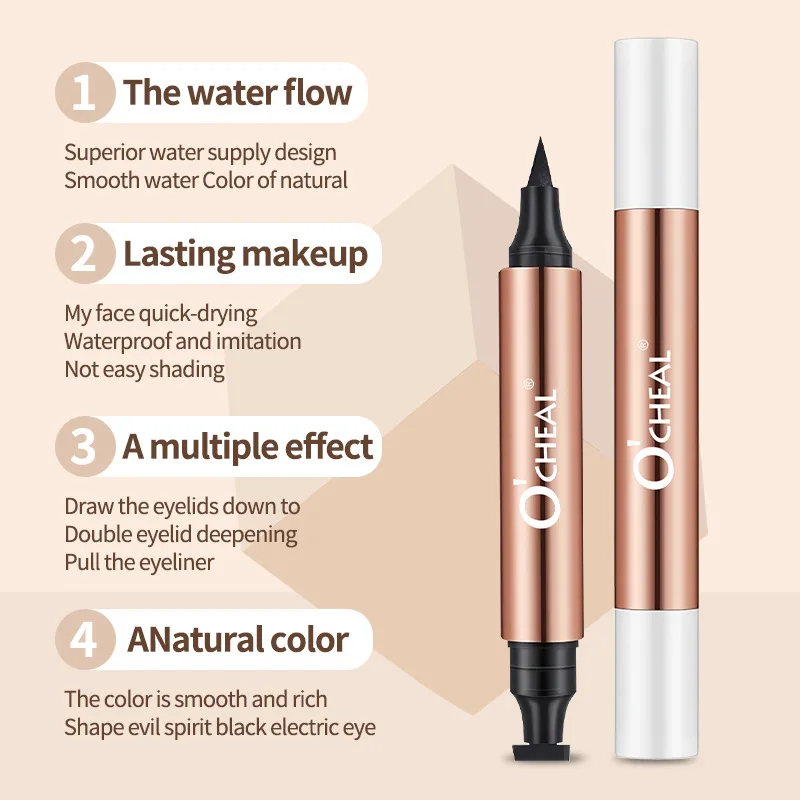 محدد عيون مقاوم للماء برأسين للمكياج الدائم مع ميزة ختم عين القط